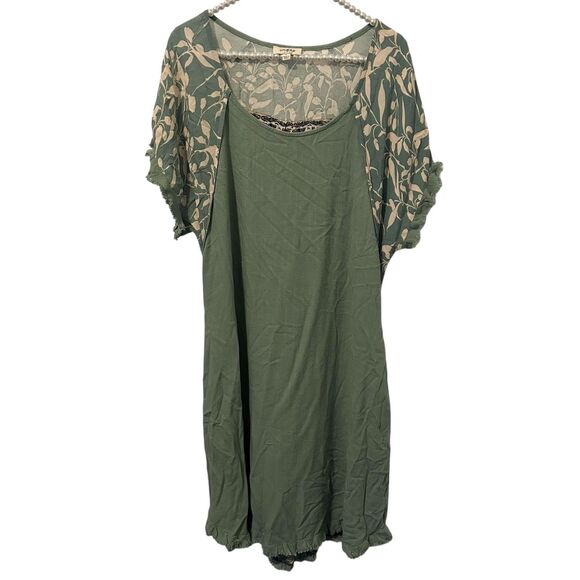 Umgee Dress Womens Large Green Boho Patchwork Frayed Hem Pockets Linen Rayon - Picture 1 of 10